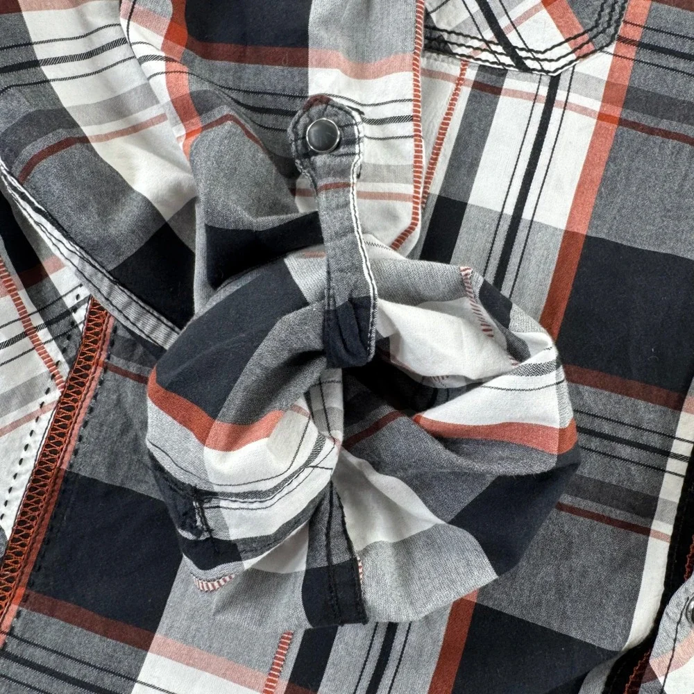 BKE‎ Snap Front Shirt Men XXL Western Plaid Cotton Athletic Fit Black Orange L/S